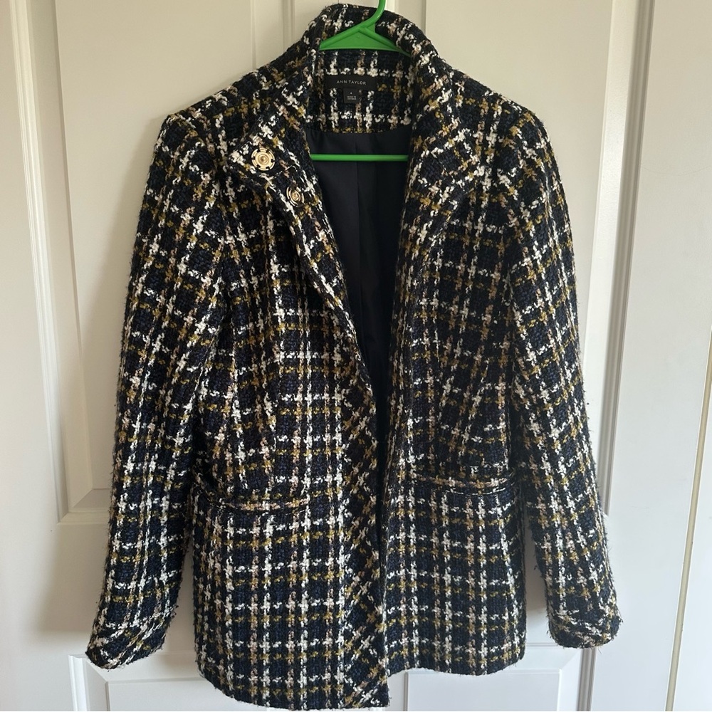 Ann Taylor Navy Tweed Coat Classic